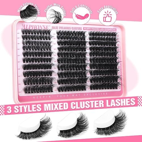 Fluffier Lash Clusters Thick Volume Lash Extension 10-18mm Cluster Eyelash Extensions DIY Individual Lashes Wispy at Home Pestañas Pelo a Pelo by ALPHONSE (60D+80D+100D, 300pcs) - Ⅱ Fluffy 60+80+100D thumbnail 5