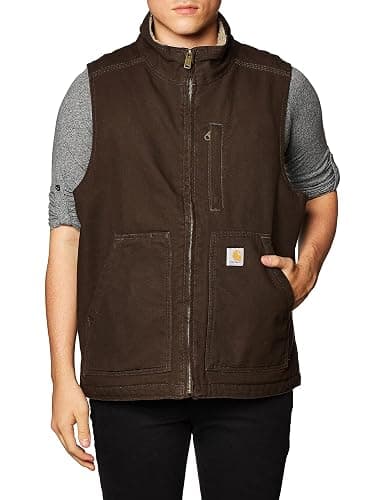 Carhartt Men's Loose Fit Washed Duck Sherpa-Lined Mock-Neck Vest - Image 1