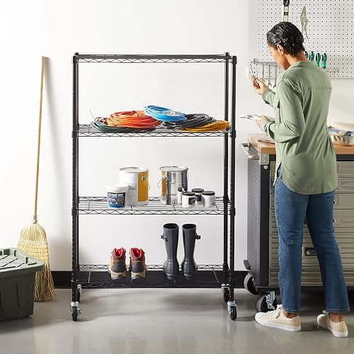Amazon Basics 4-Shelf Adjustable Heavy Duty Steel Wire Rack Storage Shelving Organizer for Kitchen, Garage, 36" L x 14" W x 54" H, Black thumbnail 2