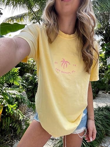 Vintage Oversized Flower Graphic Tees Cute Surfboard Palm Baggy T-Shirts Summer Preppy Beach Tops Teen Girls Clothes thumbnail 3