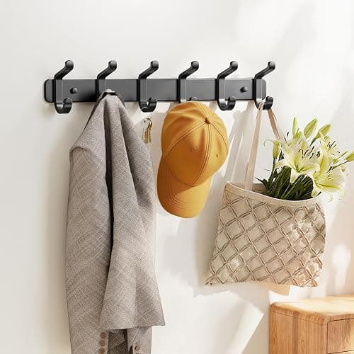 pickpiff Coat Rack Wall Mounted Heavy-Duty: Metal Coat Hanger 6 Hooks for Hanging Hat, Clothes, Robe, Keys, Backpack, Bathroom Towels, Jacket, Purse - Closet, Door, Entryway, Mudroom (Black, 1 Pack) thumbnail 5