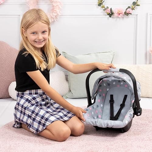 Bayer: Deluxe Car Seat - Grey, Pink, Stars - Accessory for Dolls Up to 18", Retractable Sunshade, Seat Belt, Hard Shel, Kids Toy, Age 3+ thumbnail 5