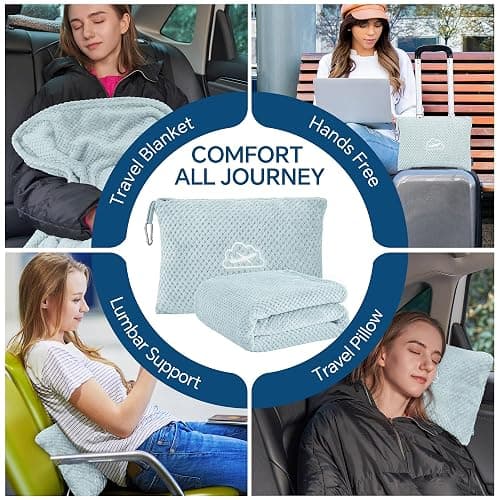 BEDELITE Travel Blanket with Bag, Ultra-Soft Jacquard Fleece Blanket with Luggage Sleeve & Backpack Clip, Airplane Blanket Travel Essentials, Blue thumbnail 4