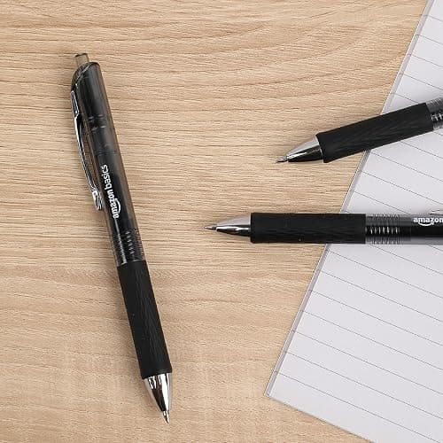 Amazon Basics Retractable Gel Pens, Fine Point 0.7mm, Smooth Writing, Black, No Smudge, School and Office Supplies, 12-Pack thumbnail 2