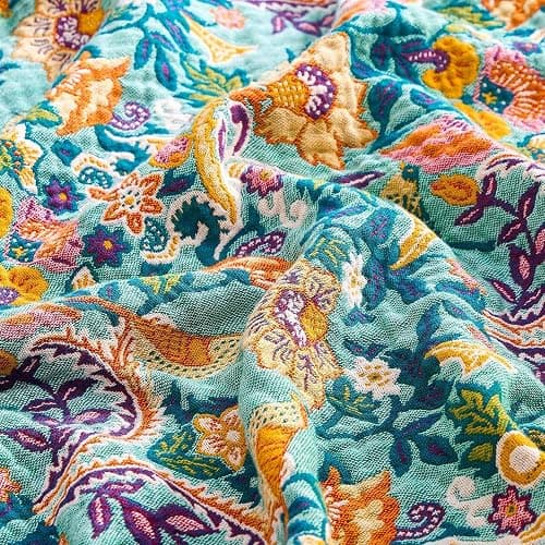 XIBLC Boho Blanket Throw Quilt, 100% Cotton Soft Light Weight Throw Blankets for Summer, 50"x60" Farmhouse Flower Decorative Blankets, All Season Rustic Reversible Bohemian Throw Quilt thumbnail 5