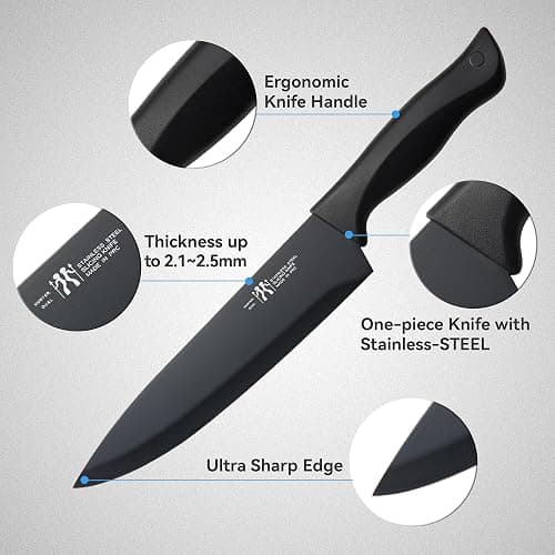 HUNTER.DUAL Knife Set, Dishwasher Safe Kitchen Knife Set with Block, 15 Pcs Black Kitchen Knife Sets with Block Self Sharpening, 6 Steak Knives, Black thumbnail 5
