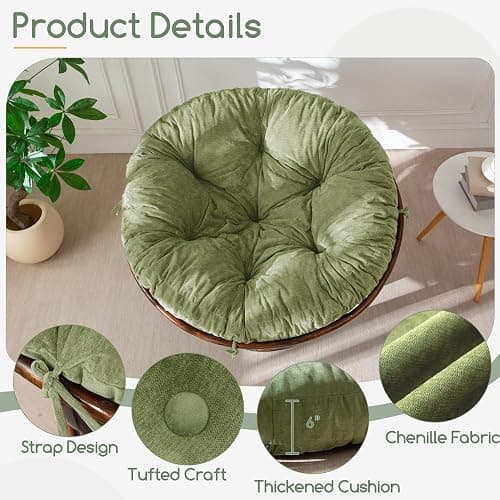 HIGOGOGO Papasan Chair Cushion with Thick Corduroy Cover (Without Chair), Soft Supportive Cushion, Green, 48 x 48 Inch thumbnail 4