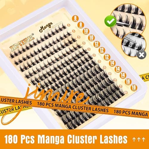 JIMIRE Wispy Lash Clusters Extensions 180Pcs Anime Eyelash Clusters D-Curly Manga Lashes Clusters Natural Look 8-16MM Cluster Eyelash Extensions Individual Lash Extension Pack thumbnail 6