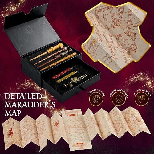 Harry Potter Writing Set Wand Pens Stationery Box for Boys Girls Teens Adults with Envelopes Paper Wax Stick Stamp Marauders Map Gifts for Kids thumbnail 7