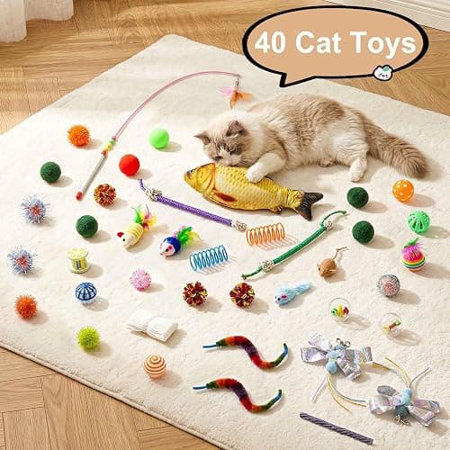 MOYMO Cat Tunnel Bed with 40 Pcs Interactive Cat Toys, Cat Tube with Kitten Toys for Indoor Kittens, Collapsible Play Tunnel, White thumbnail 4