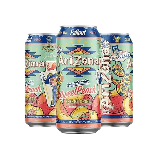 AriZona x Fallout Sweet Peach Green Tea Energy Drink, 15 fl oz (Pack of 12) - 190mg Caffeine per Can thumbnail 2