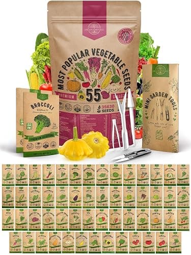55 Vegetable Seeds Variety Pack - 35,600+ Non-GMO Heirloom Seeds for Planting Vegetables and Fruits in Individual Seed Packets, Home Garden Seeds for Hydroponic, Indoor and Outdoors Gardening - Image 1