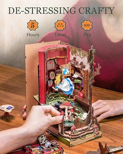 Rolife DIY Book Nook Kits Fall into Wonder, Fairy Tale Bookend Wooden 3D Puzzles for Bookshelf Decor, DIY Miniature House Building Kit for Adults, DIY Crafts/Surprised Gifts for Teens & Book Lovers thumbnail 9