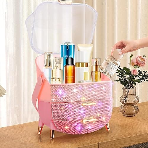 Bling Makeup Organizer for Teen Girl Gift,Hollywood Vanity Makeup Storage Box for Girl Birthday Gift,Practical Gift for Daughter,Bathroom Organizer,Skincare Organizer (Triple Pink) thumbnail 4