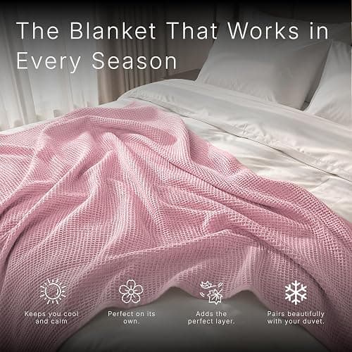 GOTS Certified 55"X60" Throw 100% Organic Cotton Waffle Blanket-Light Rose | Premium Waffle Blankets & Throws for Bed, Throw Blanket for Couch, Modern & Cozy Blanket, All Season, Comfy and Soft Blankets thumbnail 5