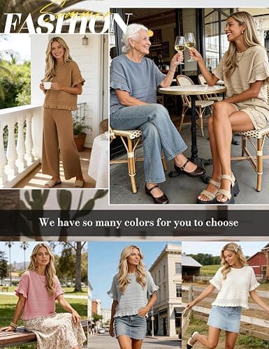 Yeokou Womens Short Sleeve Sweater Round Neck Ruffled Hem Knit Crochet Pullover Summer Fall Casual Top Blouse thumbnail 7
