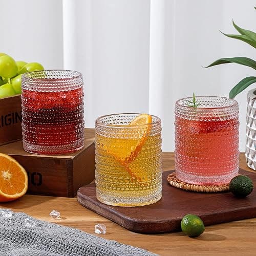 HomeVogue Hobnail Drinking Glasses Set of 6,12 oz Vintage Glassware Set Cocktail Glass Set, Embossed Clear Water Tumbler,for Beer, Whiskey,Juice and Various Mixed Drinks (Clear) - 12oz-clear thumbnail 4