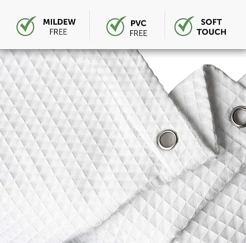 Creative Scents Fabric White Shower Curtain for Bathroom - 72 x 84 Spa, Hotel Luxury Matt Waffle Weave Square Design, Water Repellent, 230 GSM Weighty Cloth, for Decorative Bathroom Curtains thumbnail 4