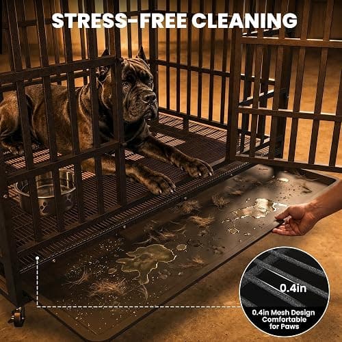 Hiwokk 48 Inch Heavy Duty Dog Crate, Indestructible Kennel for Large Dogs | 38-96" for Small to All Breeds Dogs | Escape Proof Latch | Removable Tray | Chew-Proof Steel | Lockable Wheels | Easy-Clean thumbnail 6
