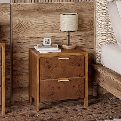 COZAYH Farmhouse Nightstand with 2 Drawer, Distressed Wood Rustic Accent Bedside Table, Burl Finish Side Table for Bedroom, Entryway, Fully Assembled, Brown - Image 1