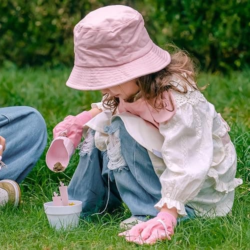 ROBOTIME Kids Gardening Set, 17PCS Kids Gardening Tools for Girls, Toddler Gardening Set with Hat, Apron, Gloves, Watering Can & Tool Bag – Outdoor Garden Toy Kit (Pink) thumbnail 2