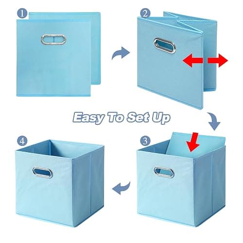 EITMOW 6 Pack Open Fabric Storage Bins with Metal Handle, 10.6x10.6x11 Inch Foldable Cube Organizer Baskets for Closet Shelf Cabinet, Collapsible Fabric Boxes for Home Storage (Sky blue) thumbnail 6