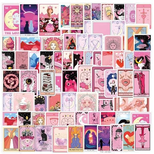 110PCS Pink Tarot Myth Magic Stickers Astrology Decals Divination Waterproof Vinyl Water Botter Laptop Decorations DIY Fortune for Skateboard Cute Kawaii Stickers - Image 1