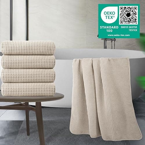 POLYTE Microfiber Oversize Quick Dry Lint Free Bath Towel, 60 x 30 in, 4 Pack (Waffle Weave) thumbnail 6