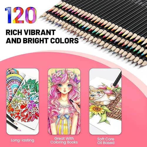 136 PCS Colored Pencils Set for Adult Coloring Books, 120 Colored Pencils with Sketchbook, Coloring Book, Sharpener, Soft Core Sketching Drawing Pencils, Art Supplies for Adults Artists (Black) thumbnail 7