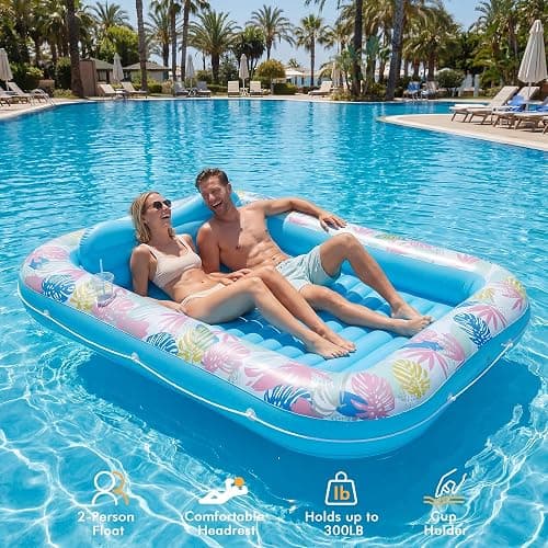 Tanning Pool Lounger Float, OKSUWATER 87" x 63" Pool Floats Adult with Headrest & Drink Holder, Blow-Up Bed Sun Tan Tub for Sunbathing, Beach, Backyard, Outdoor, Summer Water Party (Blue-XL) thumbnail 4