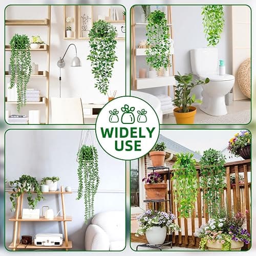 Palonu Artificial Hanging Plants for Shelf, 4 Pack Fake Potted Greenery Faux Eucalyptus Vine, Mandala Vine, String of Pearls,Pea pod Leaves in Pot for Office Living Room Bathroom Indoor Outdoor Décor thumbnail 5