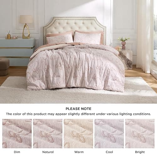 Bedsure Pink Comforter Set Queen, GentleSoft™ 3 Pieces Breathable Bow Comforter Set Women Girls with 2 Pillow Shams, Cute Queen Bedding Sets Pink Room Decor Aesthetic Bedroom Decor, 90x90 Inches thumbnail 8