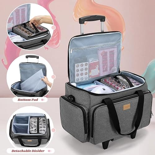 LUXJA Rolling Nail Polish Organizer Holds 90 Bottles and a Nail Lamp, Rolling Nail Polish Case with a Detachable Dolly and 3 Removable Cases (Patented), Gray thumbnail 4