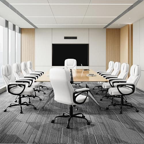 Yaheetech PU Leather High Back Office Chair Executive Ergonomic Desk Chair Swivel Computer Chair with Armrests, Adjustable Height, Home Office, White thumbnail 9