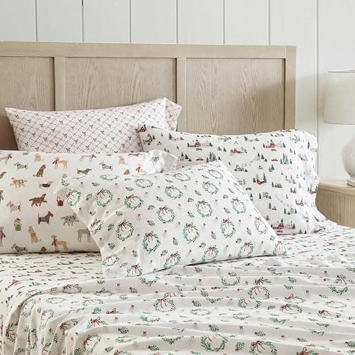 Martha Stewart - Flannel Sheets Full Size, Anti-Pilling & Wrinkle Resistant Cotton, Touchably Soft for All-Season Comfort - Bed Sheets with Matching Pillowcases & Fitted Sheet (Ski Village Green) thumbnail 9