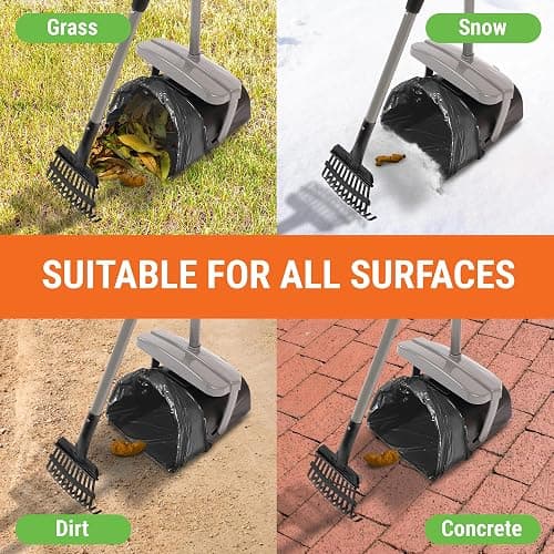 Pupzle Dog Pooper Scooper with Bag Attachment, 40" Long Handle Pooper Scooper for Large Dogs, Dog Poop Scoop for Yard, Large Capacity Swivel Bin and Rake, Lavender Scented Bags (Grey) - Grey thumbnail 8