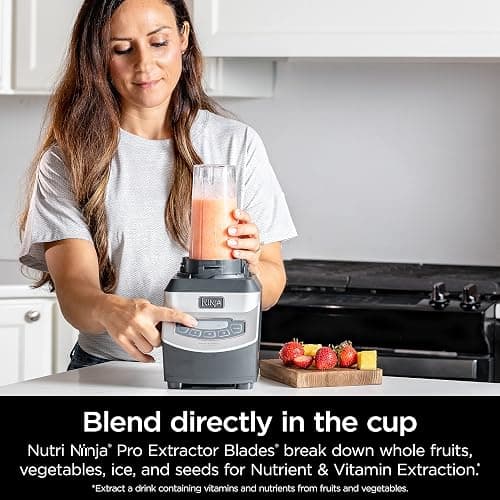Ninja BL660 Professional Compact Smoothie & Food Processing Blender, 1100-Watts, 3 Functions -for Frozen Drinks, Smoothies, Sauces, & More, 72-oz.* Pitcher, (2) 16-oz. To-Go Cups & Spout Lids, Gray thumbnail 7