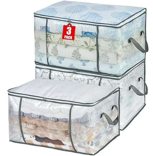 MKOKYD 80L Clear Large Storage Bag, Clothes Storage Containers for Organizing Closet, Bedroom, Underbed, Comforters, Clothing, Blankets, Pillow, Foldable Organizer with Sturdy Handle and Zippers (3) - Image 1