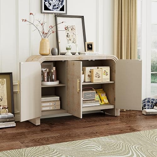 LETBASK 47.2" Retro Minimalist Curved Sideboard with Gold Handles,Adjustable Storage Cabinet Shelves for Living Room, Dining Room, or Office Decor(Natural Wood Wash,47.2" Sideboard) - Natural Wood Wash,47.2"sideboard thumbnail 5