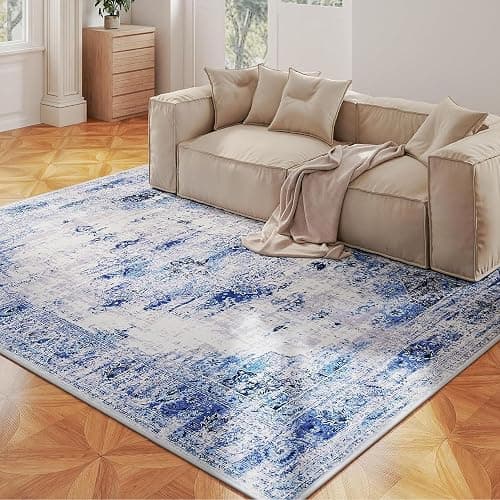 jxgzyy Washable Area Rug 5x7, Non Slip Carpet, Blue Tidal Style | 0.2" Low Pile Soft Carpet Kids and Pets Friendly, Stain-Resistance Home Decor for Bedroom Dining Kitchen Living Room thumbnail 7