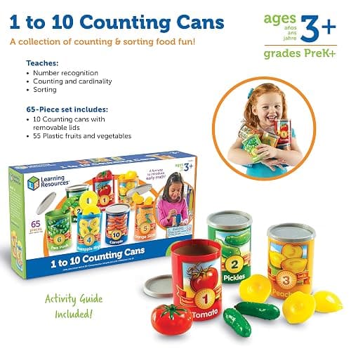 Learning Resources One to Ten Counting Cans - 65 Pieces, Ages 3+, Toddler Activities, Preschool Pretend Play, Supermarket Food Toys thumbnail 6