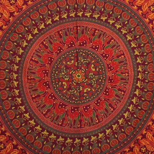 RAJRANG Large Twin Size Colorful Hippie Tapestries - Elephant Mandala Tapestry Bohemian Bedspread Ethnic Medallion Boho Dorm Decor Wall Hanging - Red - 84 X 54 Inches thumbnail 3