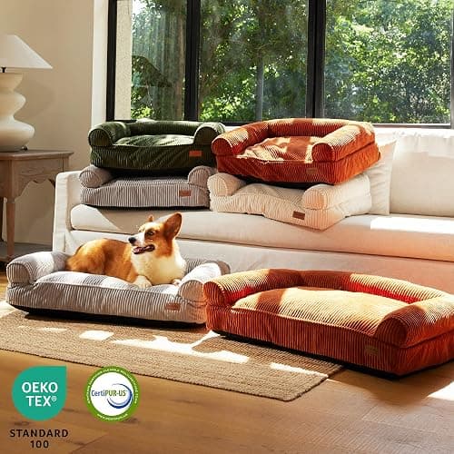 FUKUMARU Dog Couch Bed, Corduroy Cozy Cat Bed for Indoor Cats with Washable Cover, 28in Waterproof Orthopedic Dog Beds Sofa for Small Dogs and Large Cats, Cute Warm Cotton Pet Sofa, Green thumbnail 7