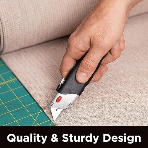 INTERNET'S BEST Premium Utility Knife Set | Retractable Box Cutter with Rubber Handle | Heavy-Duty Cutting for Cardboard, Carpet, Plastic | Retractable Blade | Includes 2 Razor Knives & Extra Blades thumbnail 6