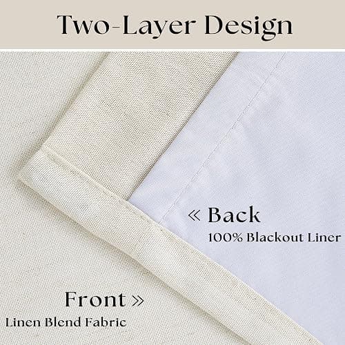 90 Inch Pinch Pleated Linen Blackout Curtains 2 Panels for Living Room Cream Natural 100% Black Out Curtains 90 Inches Long Pinch Pleat Dual Layer Drapes Birch Ivory Drapes for Dining Bedroom Office thumbnail 4