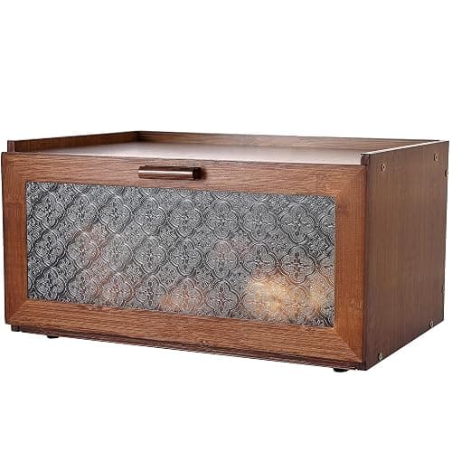 ETMI Vintage Bread Box for Kitchen Countertop - Retro Brown Bread Storage Box Breadbox - Image 1