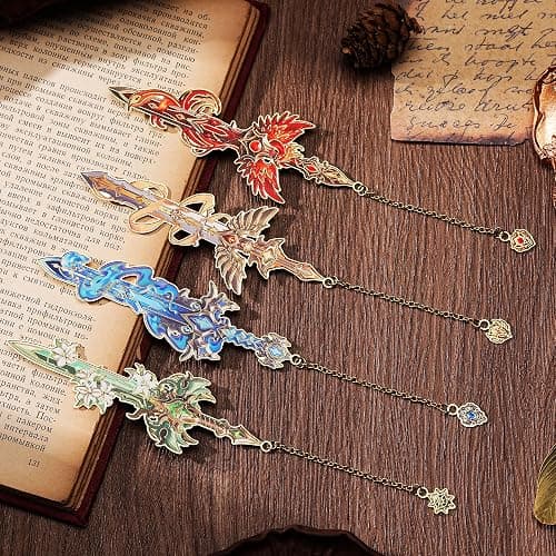 Fantasy Sword Bookmarks 4pcs - Medieval Knight Warrior Metal Book Marks for Readers, Gifts for Book Lovers, Cool Literary Page Holders for Reading Accessories, Men Women Teens, Christmas Birthday thumbnail 2