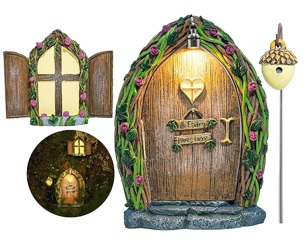 Opening Fairy Door and Window with Light, Fairy Doors for Trees Outdoor, Fairy Door, Fairy House Kit, Fairy Garden Decor, Fairy Doors, Fairy Garden Decor, Fairy Garden Decorations, Garden Fairy - Opening Fairy Door