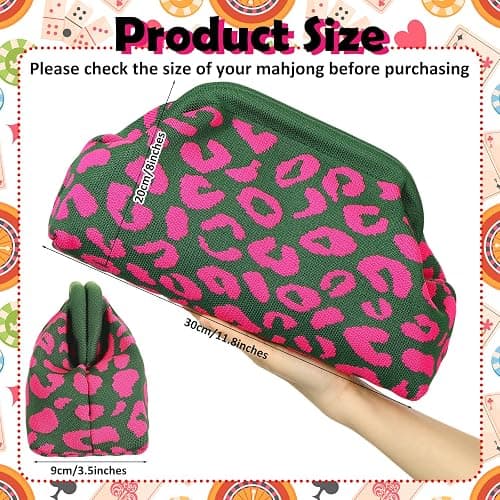 Sunnymove Mahjong Tile Bag Green Pink Leopard Print | Mahjong Woven Clutch Bag, Mahjong Storage, Woven Clutch for Vacation, Summer Beach Evening Purse for Women thumbnail 3