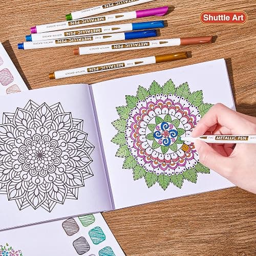 Shuttle Art Metallic Marker Pens, 30 Colors Metallic Paint Markers with 1 Coloring Book Fine Point for DIY Card, Calligraphy, Art and Crafting Projects, Works Great on Black Paper, Scrapbooks, Rock thumbnail 6